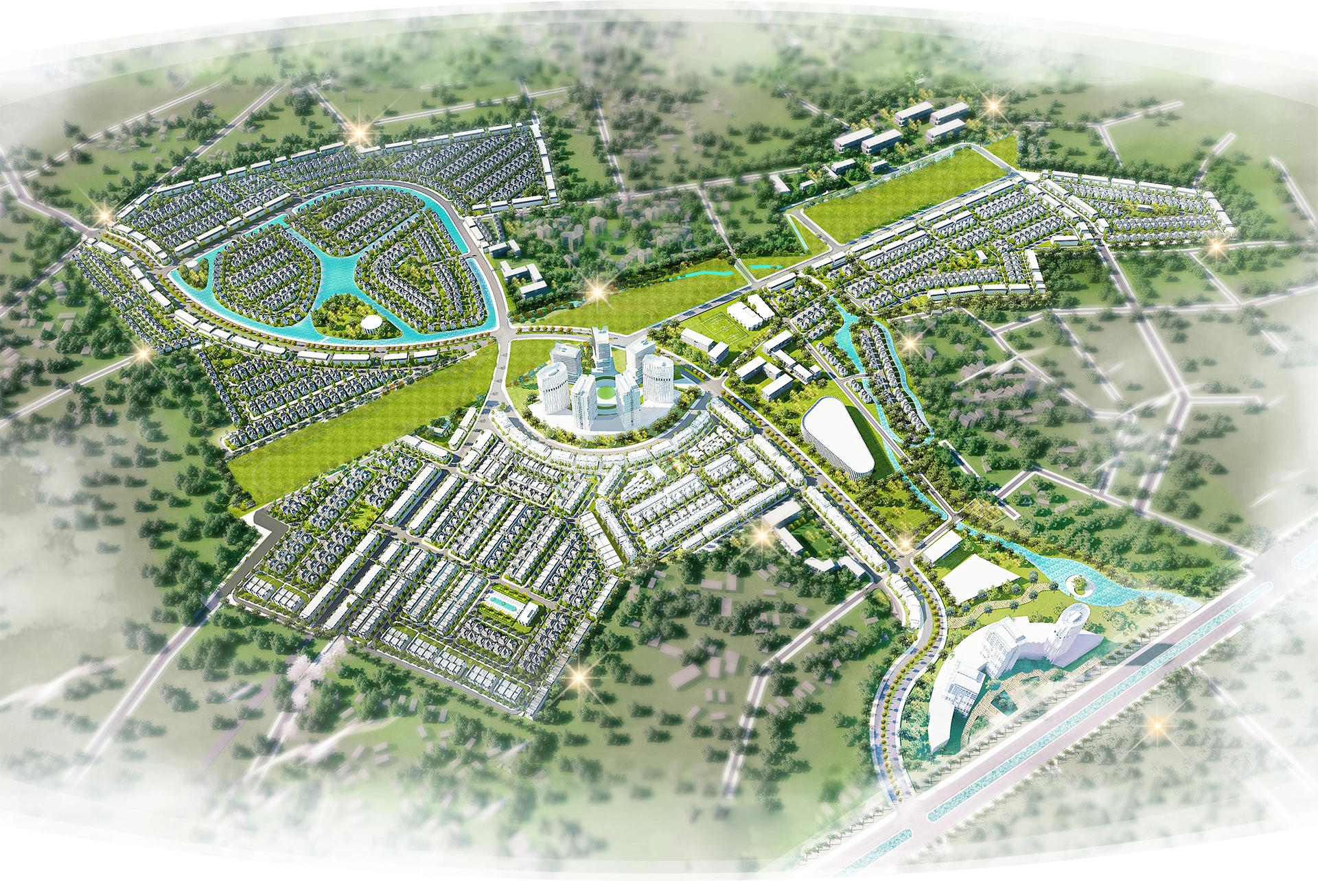 Hình phối cảnh 3D quy hoạch dự án Hồng Hạc City quy mô hơn 197 ha tại Bắc Ninh.
