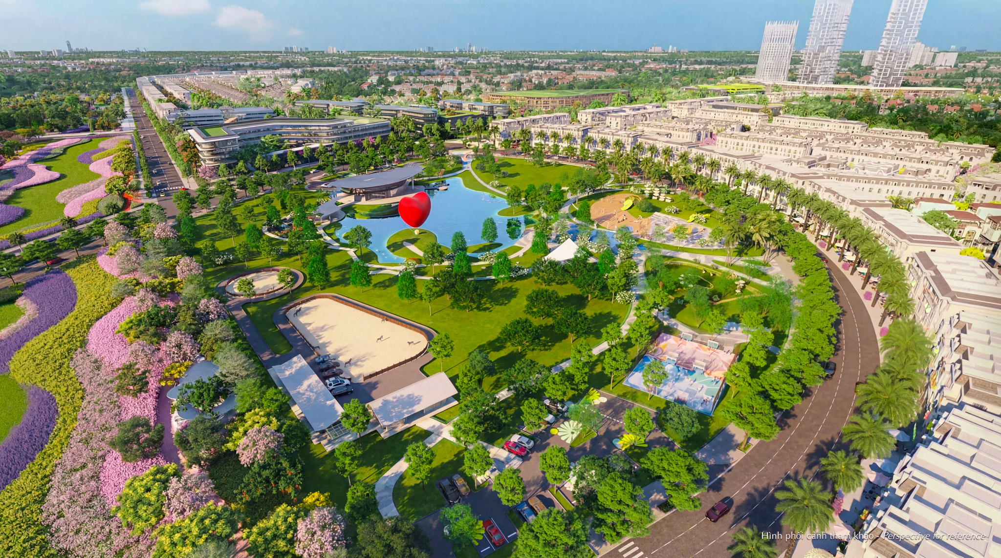 Hồng Hạc City có mật độ xây dựng lý tưởng chỉ 27,9%, nhường lại quỹ đất cho công viên trung tâm quy mô gần 18 ha và tỷ lệ cây xanh, mặt nước lên tới 19,6%.